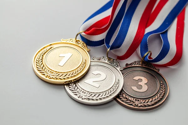 Medalha de ouro, prata e bronze. Prémio pelo primeiro, segundo e terceiro lugar — Fotografia de Stock