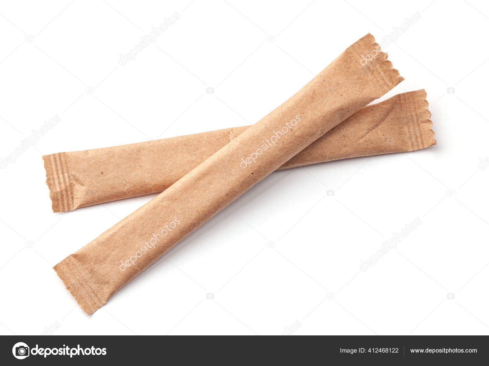Download Two Sugar Stick Sugar In Paper Kraft Packaging Mock Up For Design Isolated On White Stock Photo Image By C Adragan 412468122