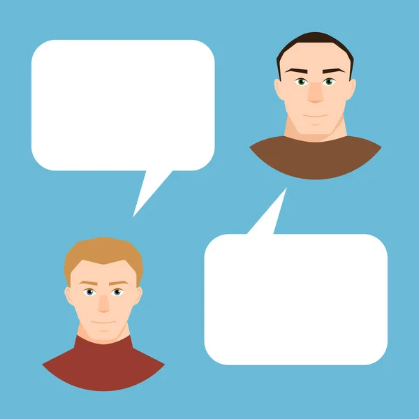 Hombres hablando. Pareja de moda de personas vectoriales en diseño plano y burbujas de voz de diálogo para texto — Vector de stock