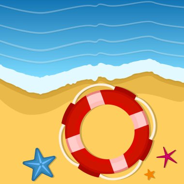 Deniz yıldızı ve kum lifebuoy yaz arka plan.