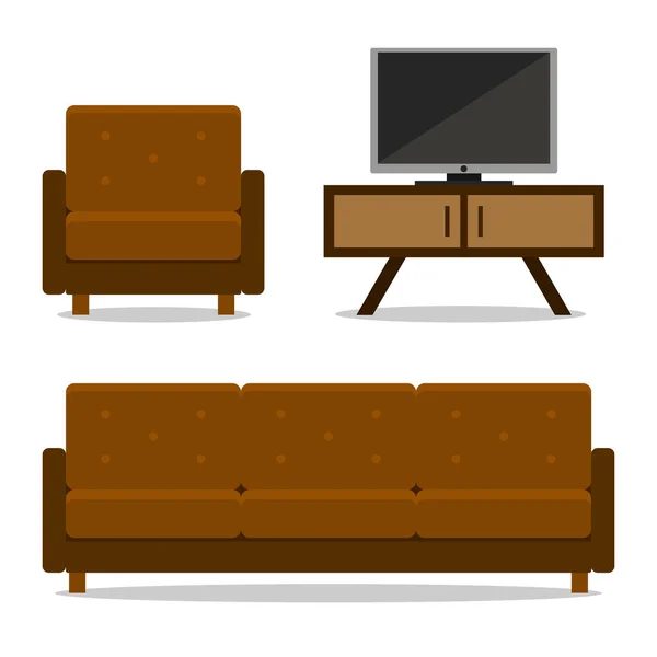 Інтер'єр домашні меблі, диван і крісло для кімнати — стоковий вектор