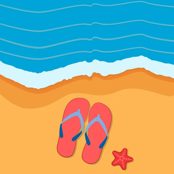 Fond de l'heure d'été avec des flops dans le sable. Illustration vectorielle . — Image vectorielle