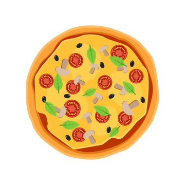Pizza düz beyaz arka plan üzerinde izole simgeler. Pizza yemek siluet. Pizza menü illüstrasyon vektör