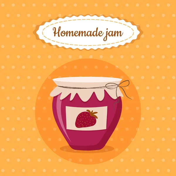 Doce bonito jar geléia caseiro morango sobremesa comida vetor ilustração para cartaz, cartão postal, menu — Vetor de Stock