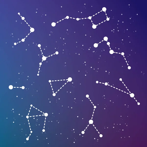 Vector space and stars illustration. Constellation cassiopeia, canes venatici, ursa major, cancer, triangulum — Stock Vector