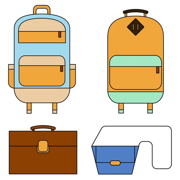 Flat line design concept vector illustration of every day carry, set bags — Stock Vector