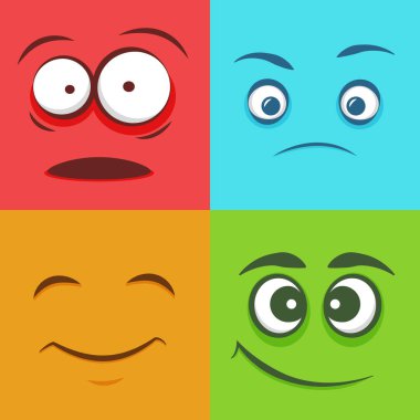 Renkli yüz ifadeleri, emoji düz desen kümesi