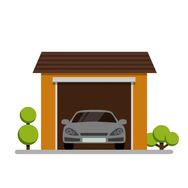 Garage voiture avec icône végétale sur fond blanc — Image vectorielle