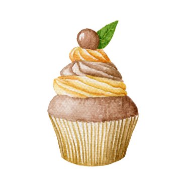 Kek krem suluboya illüstrasyon izole üzerinde beyaz bir arka plan ile