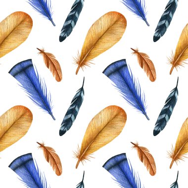 Suluboya moda dikişsiz desen tüyleri ile. kumaş arka plan