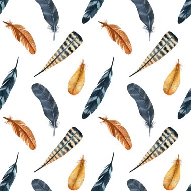 Suluboya moda dikişsiz desen tüyleri ile. kumaş arka plan