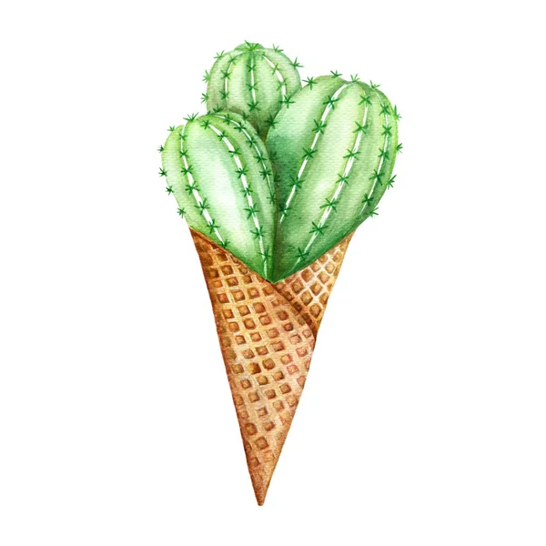 Kreativ iskrem isolert på hvit bakgrunn, kaktus – stockfoto