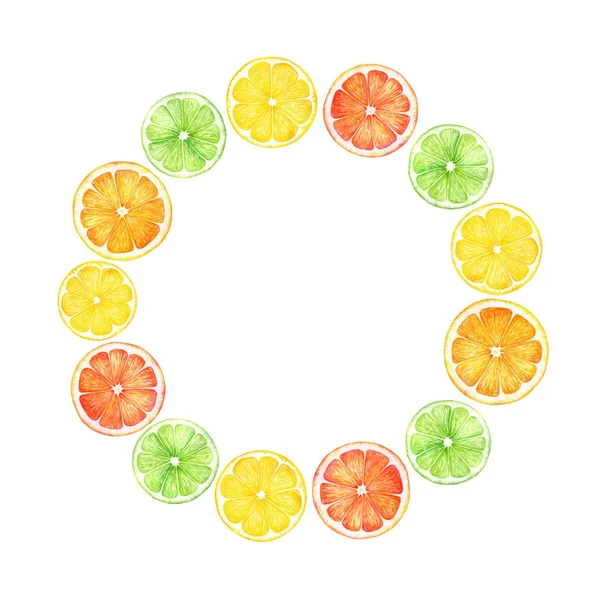 Watercolor citrus wreath. Hand drawn illustration. For the design of invitations, greeting cards, wallpapers, banners, web — Stock Photo, Image