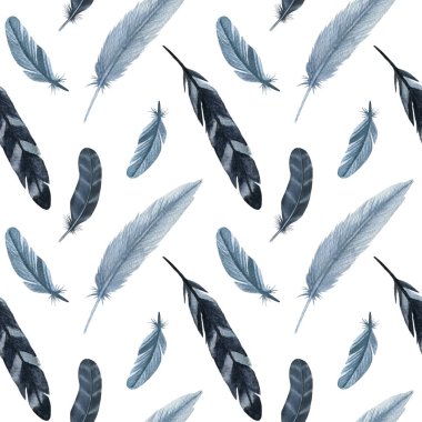 Suluboya moda dikişsiz desen tüyleri ile. kumaş arka plan