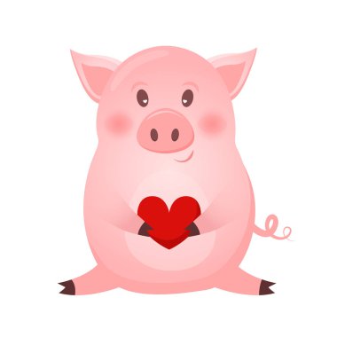 drawing of cute pig with heart vector illustration simple concept clipart