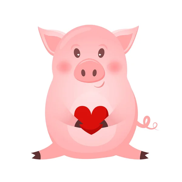 可爱的猪的画与心脏向量例证简单的概念 — 图库矢量图片