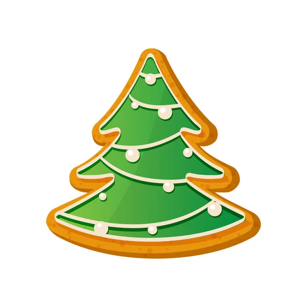 ジンジャーブレッドのモミの木。白い背景に分離されたクリスマス生姜パン ベクトル イラスト. — ストックベクタ
