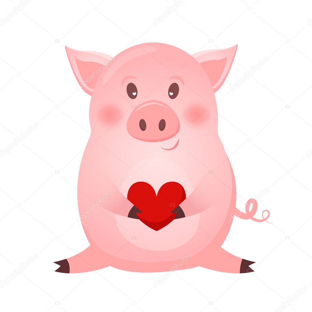 drawing of cute pig with heart vector illustration simple concept