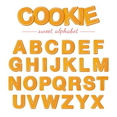 Pişmiş harfler. Noel gingerbread çerezleri alfabesi, vektör çizim.