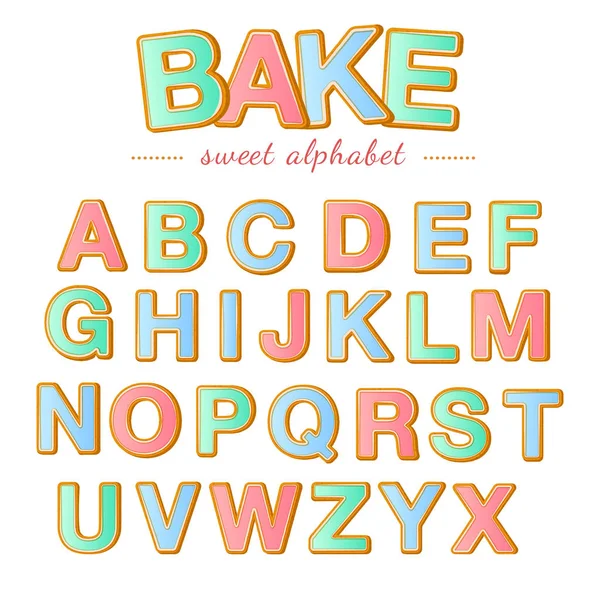 Bakad färg bokstäver. Christmas pepparkakor cookies alfabetet, vektorillustration. — Stock vektor