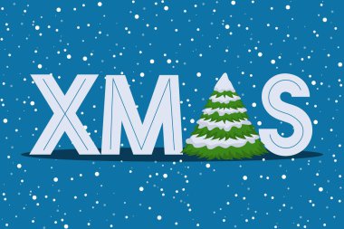 Noel tebrik kartı, xmas köknar ağacı ile vektör çizim