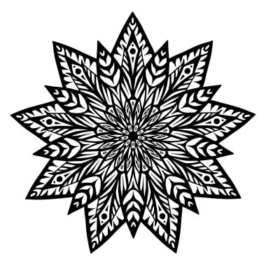 Mandala boyama kitabı için. Olağandışı çiçek şekli. Dekoratif yuvarlak süsler, anti-stres terapisi desen. Tasarım öğeleri örgü. Yoga logo vektör