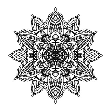 Beyaz üzerine siyah mandala yuvarlak arka plan izole. Vektör boho Mandala çiçek desenleri ile. Yoga kavramı, anti-stres terapisi