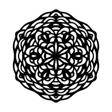 Beyaz üzerine siyah mandala yuvarlak arka plan izole. Vektör boho Mandala çiçek desenleri ile. Yoga kavramı, anti-stres terapisi