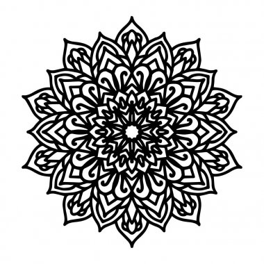 Beyaz izole arka planda yuvarlak siyah Mandala. Vektör Boho çiçek desenleri ile mandala. Anti-stres terapisi, dekoratif yuvarlak süsleme. El ile çizilmiş arka plan