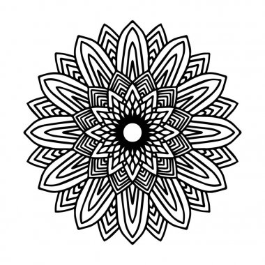 Beyaz izole arka planda yuvarlak siyah Mandala. Vektör Boho çiçek desenleri ile mandala. Anti-stres terapisi, dekoratif yuvarlak süsleme. El ile çizilmiş arka plan