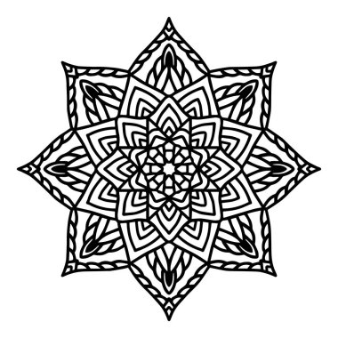 Beyaz izole arka planda yuvarlak siyah Mandala. Vektör Boho çiçek desenleri ile mandala. Anti-stres terapisi, dekoratif yuvarlak süsleme. El ile çizilmiş arka plan