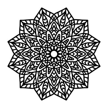 Beyaz izole arka planda yuvarlak siyah Mandala. Vektör Boho çiçek desenleri ile mandala. Anti-stres terapisi, dekoratif yuvarlak süsleme. El ile çizilmiş arka plan
