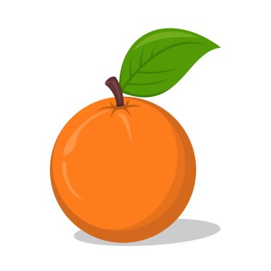 Taze Turuncu Meyve ve Yeşil Yaprak Vektör İllüstrasyonu Beyaz Arkaplanda İzole Edildi