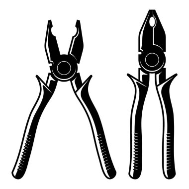 Beyaz arkaplanda izole edilmiş pense el aracı simgesi, marangoz ve mekanik tamir ekipmanı, elektrikçi ve atölye aracı simgesi, siyah ve beyaz arkaplan EPS