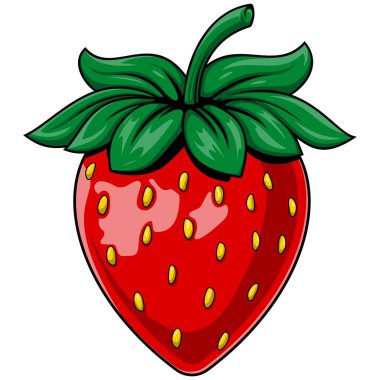 Taze Kırmızı Çilek Vektörü İllüstrasyonu Beyaz Arkaplanda Yeşil Yapraklı Çizgi Film Biçimi, Meyve Suyu, Tatlı, Organik Sağlıklı Yiyecek, Smoothie, Yapıştırıcı ve Eğitim Tasarımı için Simge Logosu EPS ile izole edildi