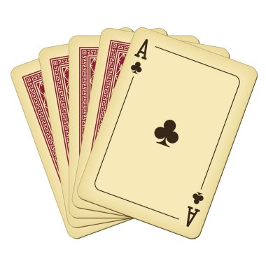 Ace of Clubs'da ve dört kart - vintage iskambil illüstrasyon vektör