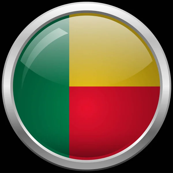 Σημαία Του Μπενίν Γυαλί Κουμπί Εικονογράφηση Διάνυσμα — Διανυσματικό Αρχείο