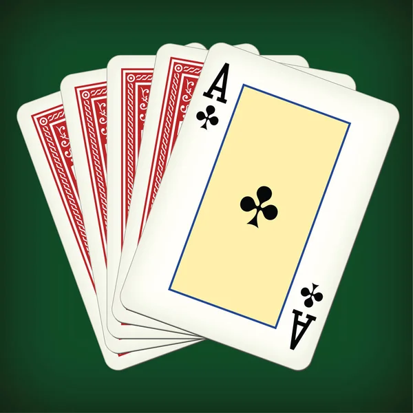 俱乐部王牌和四张纸牌 扑克牌矢量插画 — 图库矢量图片
