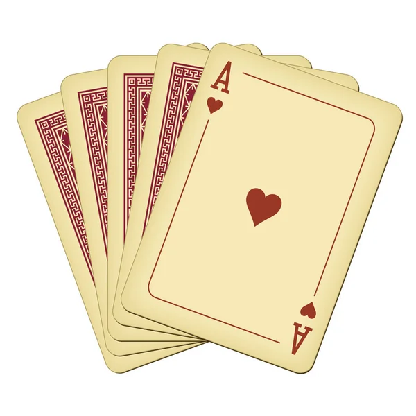 Herz Ass Und Vier Karten Vintage Spielkarten Vektorillustration — Stockvektor