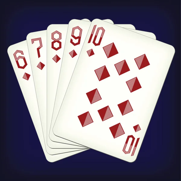 Straight Flush Diamonds Six Ten Ilustração Vetorial Cartas Baralho — Vetor de Stock