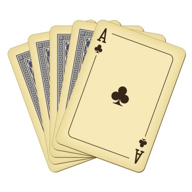 Ace of Clubs'da ve dört kart - vintage iskambil illüstrasyon vektör