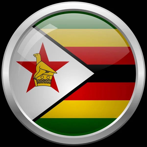 Zimbabwes Flagga Glas Knappen Vektorillustration — Stock vektor