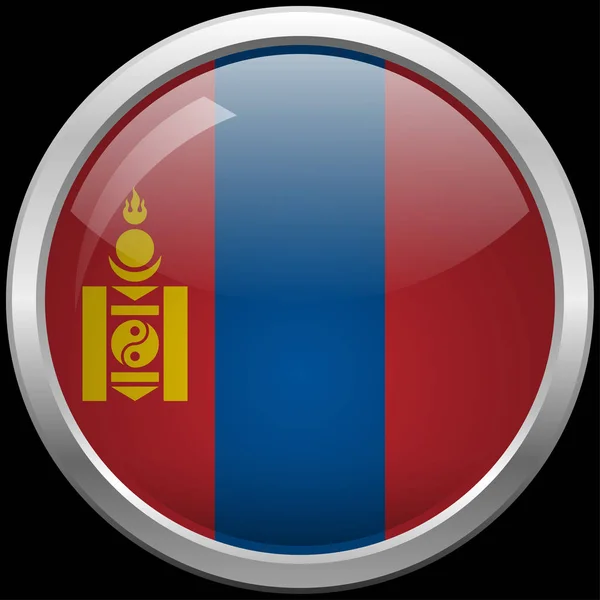 Bandera Mongolia Botón Vidrio Vector Ilustración — Archivo Imágenes Vectoriales
