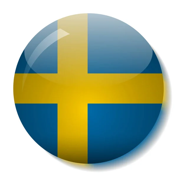 Bandera Sueca Botón Vidrio Vector Ilustración — Archivo Imágenes Vectoriales