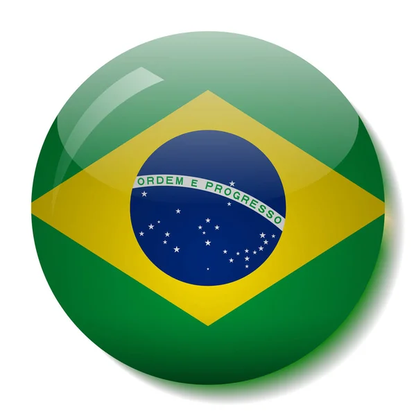 Βραζιλιάνικη Σημαία Γυαλί Κουμπί Εικονογράφηση Διάνυσμα — Διανυσματικό Αρχείο
