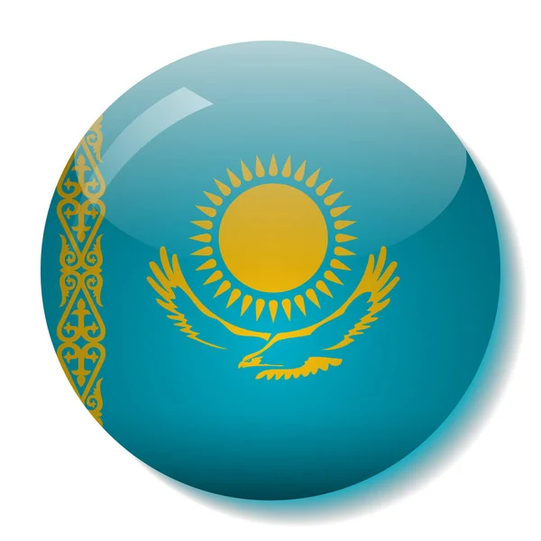 カザフ語フラグ ガラス ボタン ベクトル図 — ストックベクタ