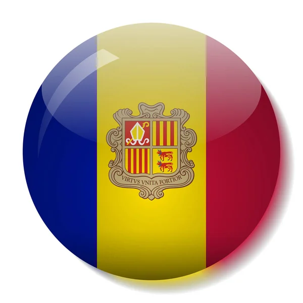 Andorras Flagga Glas Knappen Vektorillustration — Stock vektor