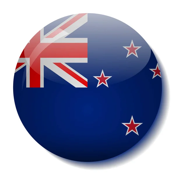 ニュージーランドの旗ガラス ボタン ベクトル図 — ストックベクタ