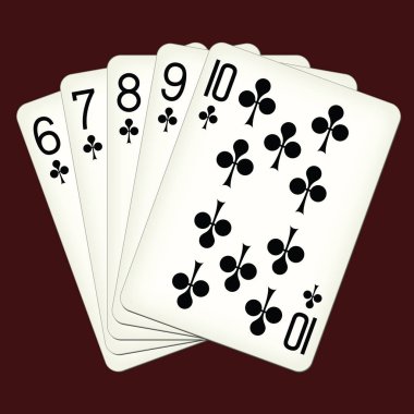 On - iskambil vektör çizim için altı'dan kulüpler Straight Flush