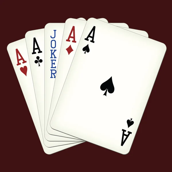 Five of a Kind - Aces and Joker - illustrazione vettoriale delle carte da gioco — Vettoriale Stock